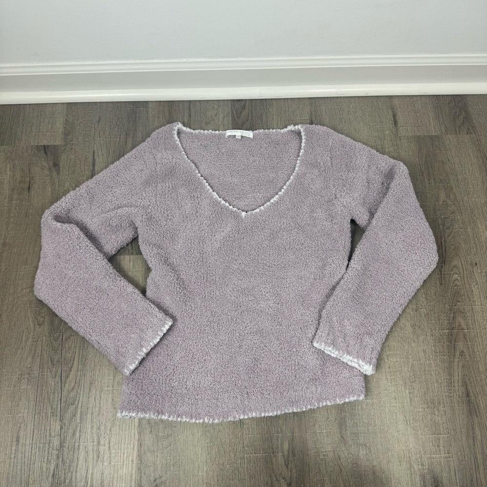 Barefoot Dreams CozyChic Pullover Sweater Medium Lavender V Neck Soft Lounge